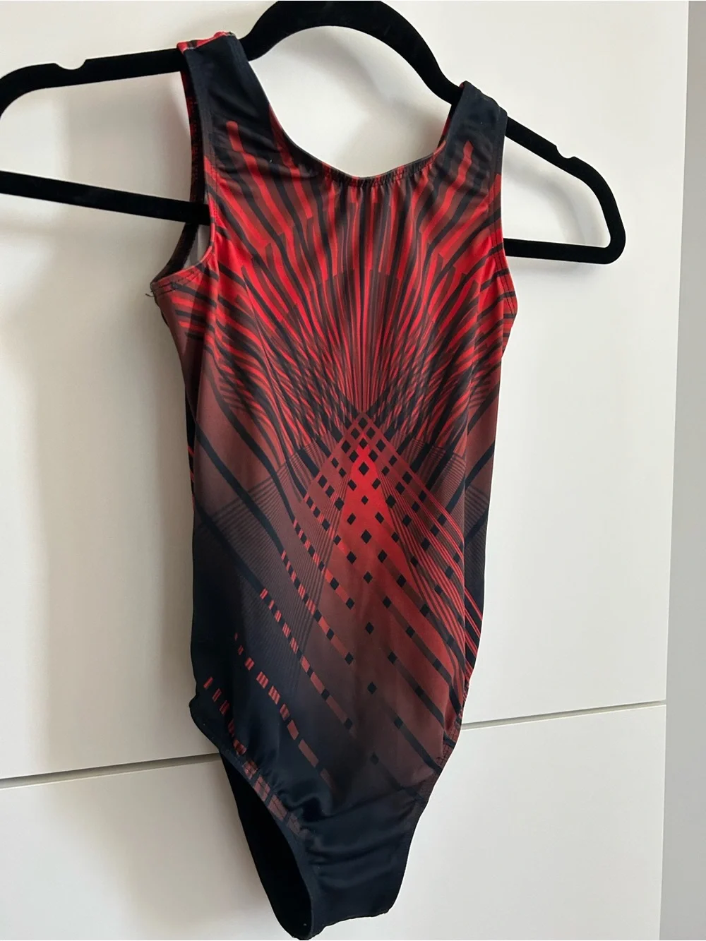 Destira Black & Red Geometric Dance or Gymnastics Leotard - Child’s Large